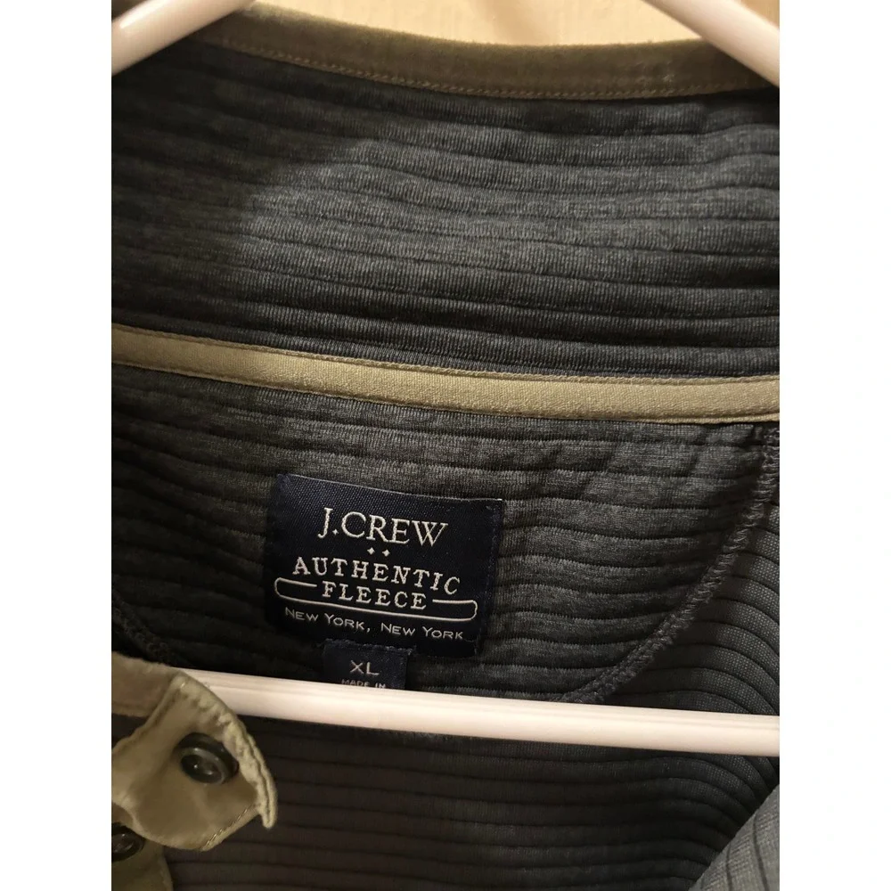 J.Crew Authentic Fleece Mens XL Ribbed Snap Neck Pullover Charcoal Gray Olive